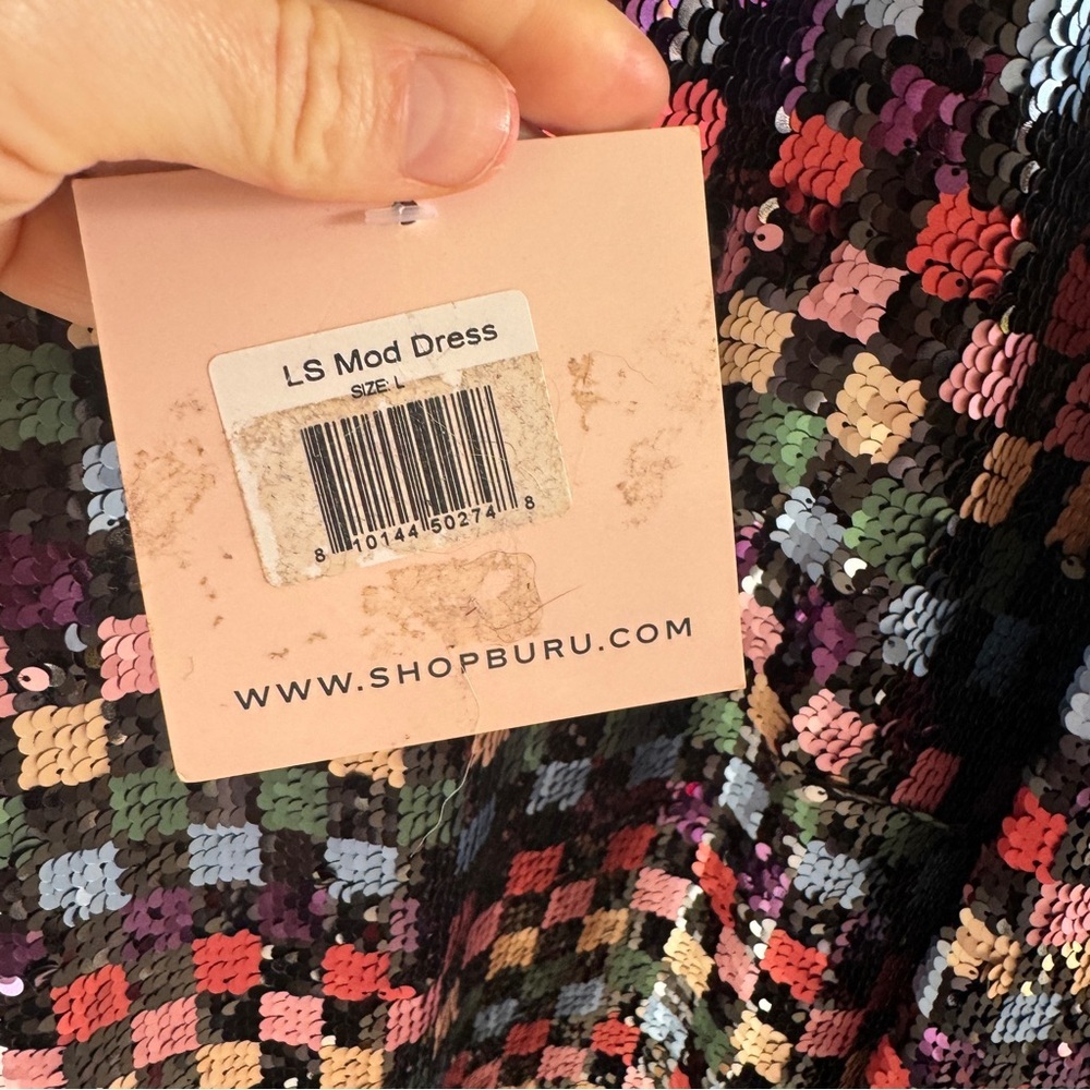 NEW Buru Mod Colorful Sequin Checkered Mini Dress L - Picture 6 of 11
